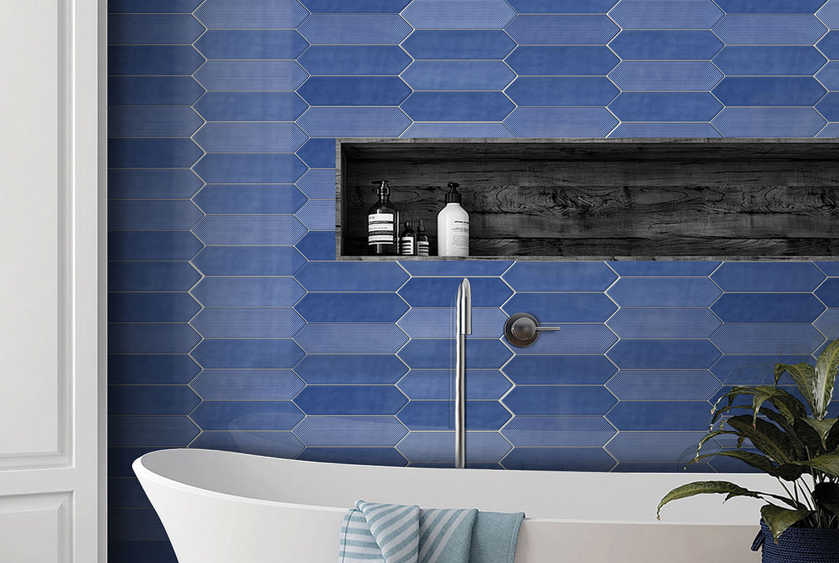 A close-up of a TL 03804 B Indigo Highlighter 300x75 mm Glossy Finish Ceramic Wall  Subway Tile - 10 mm  with a Glossy finish available at Material Depot in Bangalore